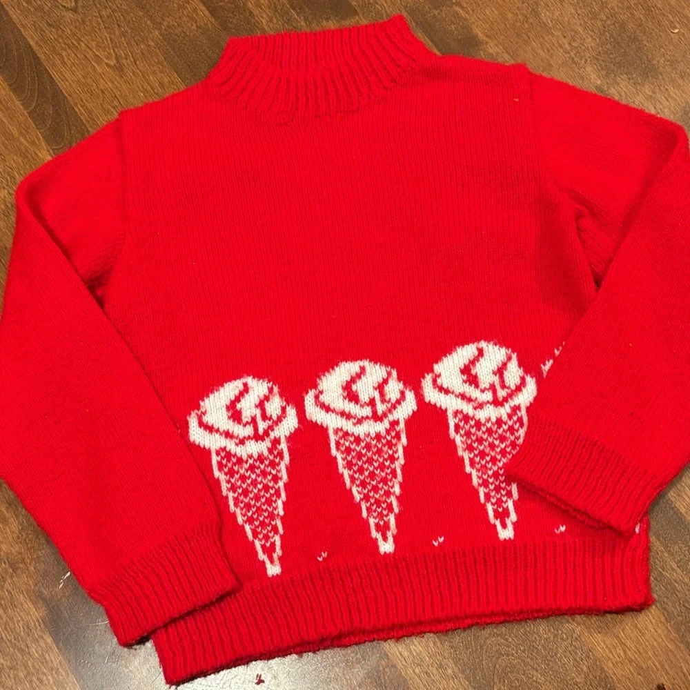 Vintage kids Red‎ Ice Cream Cone Sweater Handmade Size 3/4